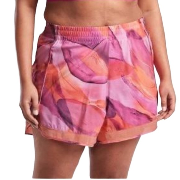 Athleta Printed Mesh Racer Run Shorts 4” Size 1X Pink Orange - Picture 1 of 14